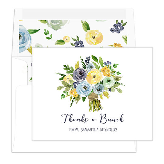 Yellow and Blue Bouquet Thank You Folded Note Cards